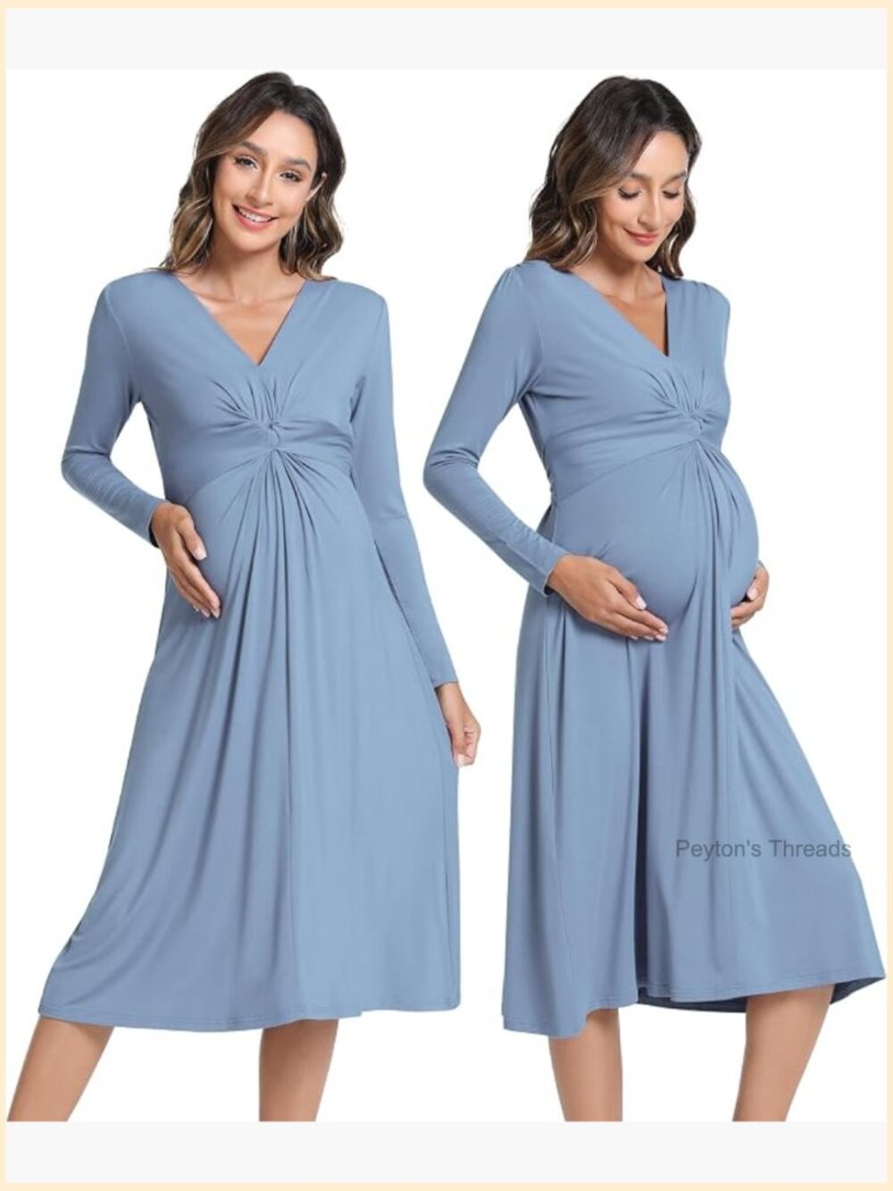 Maternity Dress Viscose from Bamboo Soft Casual Long Sleeve Midi Dress